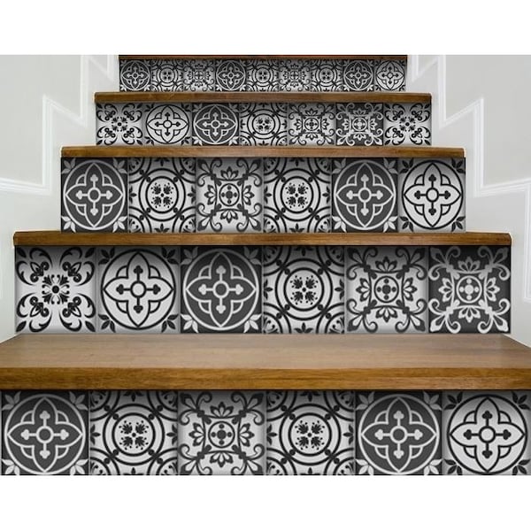 Homeroots 6 x 6 in. Gray & White Multi Peel & Stick Removable Tiles - 399887