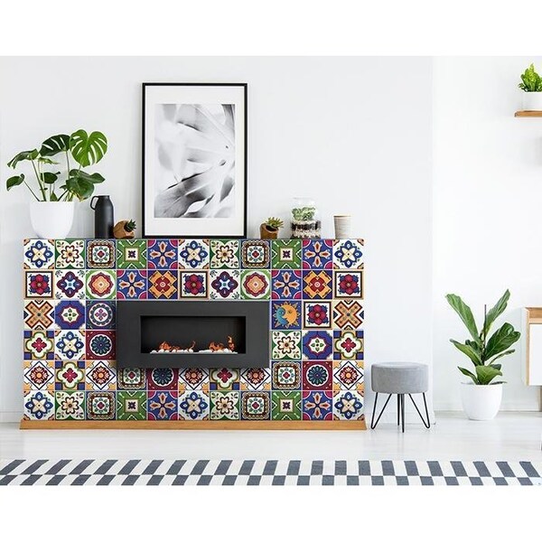 Homeroots 4 x 4 in. Mediterra Blue Celestial Mosaic Peel & Stick Removable Tiles - 400430