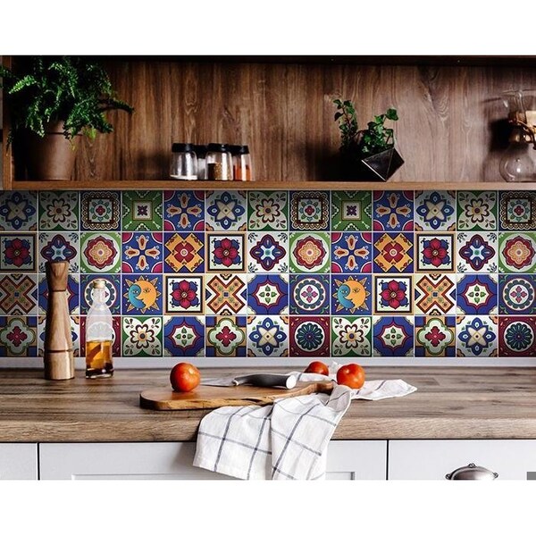 Homeroots 4 x 4 in. Mediterra Blue Celestial Mosaic Peel & Stick Removable Tiles - 400430