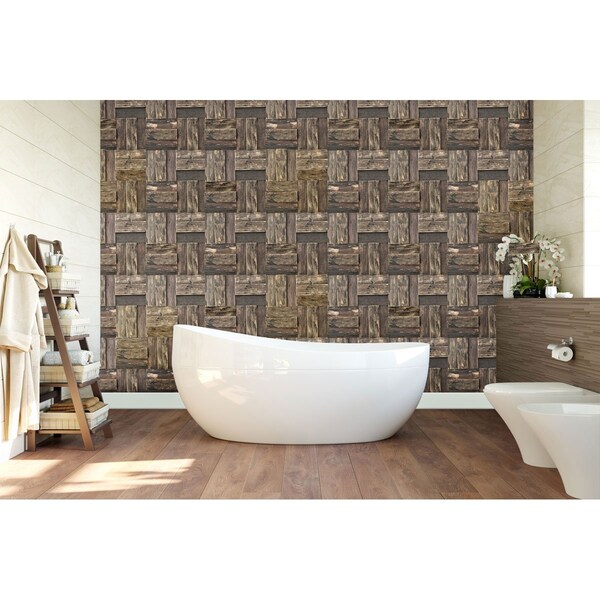 Ekena Millwork Boca Boat Wood Mosaic Wall Tile, Natural Finish, 11 7/8"W x 11 7/8"H x 3/4"P - WPW12X12BCMENA