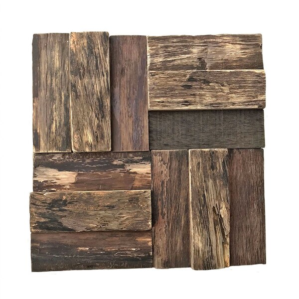 Ekena Millwork Boca Boat Wood Mosaic Wall Tile, Natural Finish, 11 7/8"W x 11 7/8"H x 3/4"P - WPW12X12BCMENA