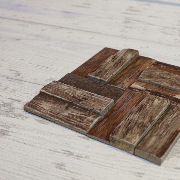 Ekena Millwork Boca Boat Wood Mosaic Wall Tile, Natural Finish, 11 7/8"W x 11 7/8"H x 3/4"P - WPW12X12BCMENA