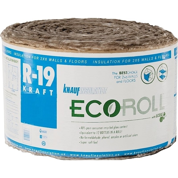 Knauf KR46TAK Kraft Faced Insulation, 75.06 sq-ft Coverage Area, 39.16 ft L, 23 in W, R-19 R-Value - KR46E/TAK