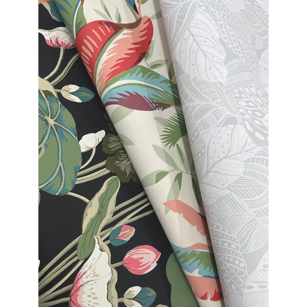 York Wallcoverings Lotus Pond Black and Pink Wallpaper - GO8292