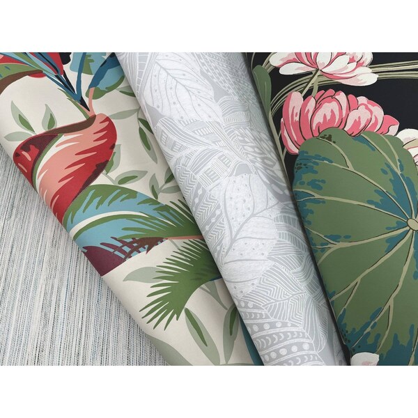 York Wallcoverings Lotus Pond Black and Pink Wallpaper - GO8292