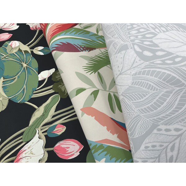 York Wallcoverings Lotus Pond Black and Pink Wallpaper - GO8292