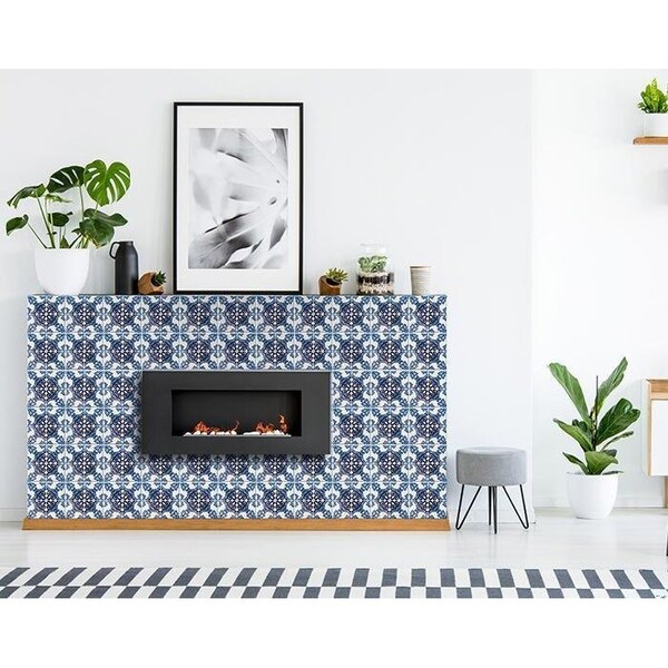 Homeroots 7 x 7 in. Blue Nelly Bluen Green Removable Peel & Stick Tiles - 400289