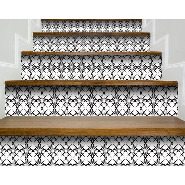 Homeroots 8 x 8 in. Black & White Quattra Peel & Stick Removable Tiles - 399974