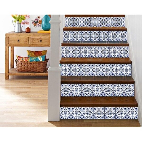 Homeroots 4 x 4 in. Blue Mia Gia Peel & Stick Removable Tiles - 400170