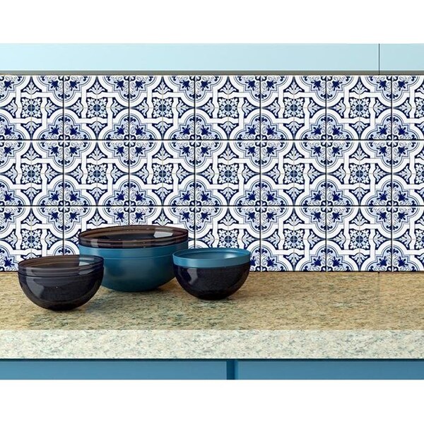 Homeroots 4 x 4 in. Blue Mia Gia Peel & Stick Removable Tiles - 400170