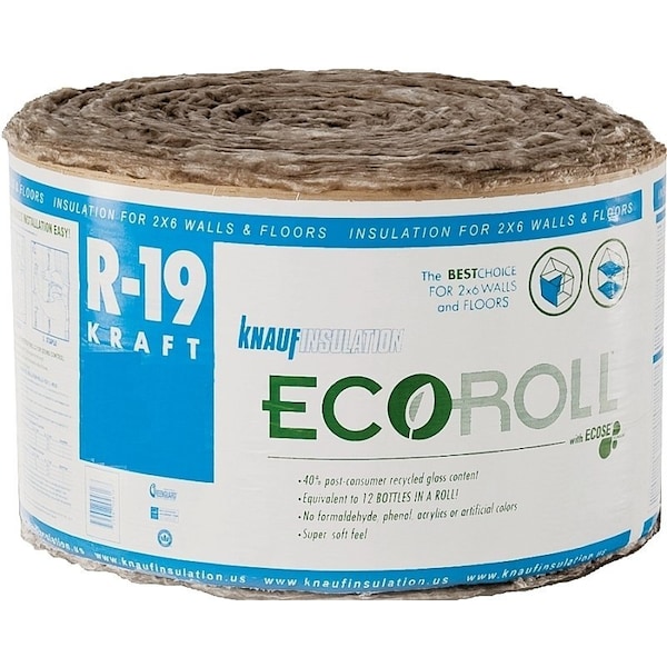 Ecoroll EcoRoll KR45E/TAK Fiberglass Insulation, 48.96 sq-ft Coverage Area, 39.2 ft L, 15 in W - KR45E/TAK