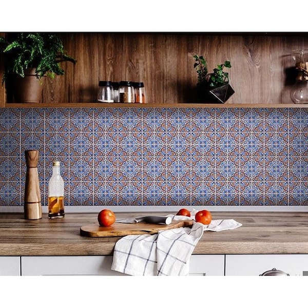 Homeroots 4 x 4 in. Blue Rust Zio Removable Peel & Stick Tiles - 400240