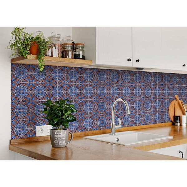 Homeroots 4 x 4 in. Blue Rust Zio Removable Peel & Stick Tiles - 400240