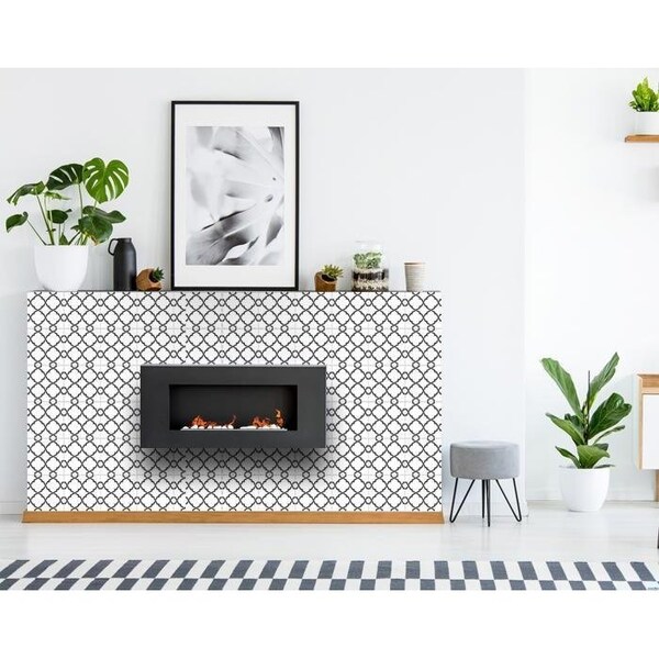 Homeroots 4 x 4 in. Black & White Prism Peel & Stick Removable Tiles - 399910