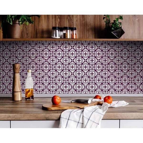 Homeroots 6 x 6 in. Merlot Lisa Violet Removable Peel & Stick Tiles - 400392