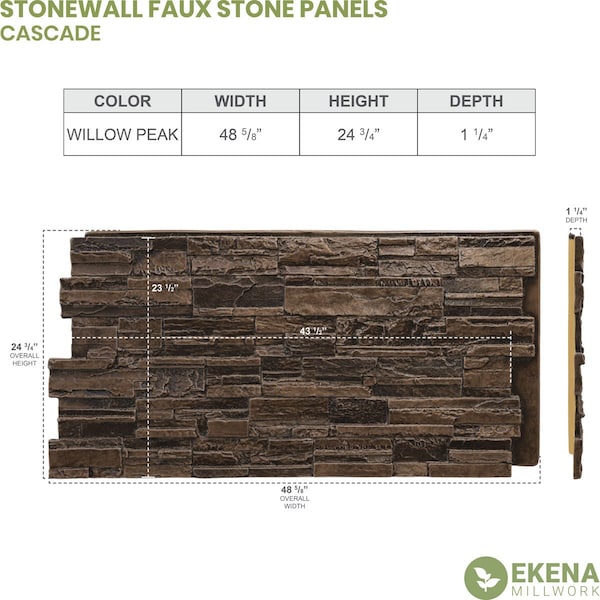 Ekena Millwork Cascade Stacked Stone, StoneWall Faux Stone Siding Panel - PNU24X48CAWP