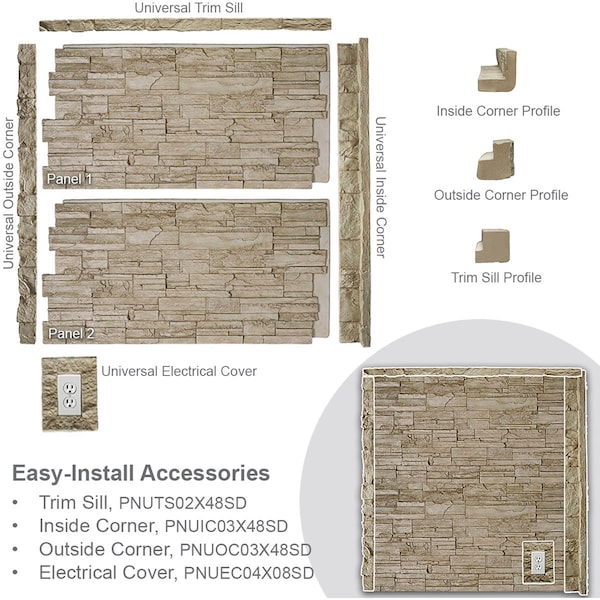 Ekena Millwork 48"W x 2"D x 2"H Universal Trim Sill for StoneWall Faux Stone Siding Panels, Canyon Brown - PNUTS02X48CB