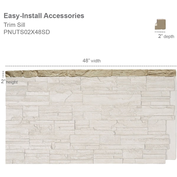 Ekena Millwork 48"W x 2"D x 2"H Universal Trim Sill for StoneWall Faux Stone Siding Panels, Canyon Brown - PNUTS02X48CB