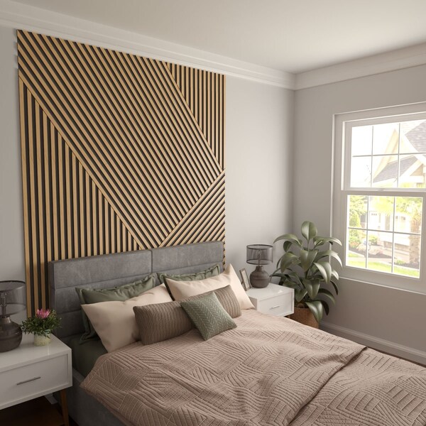 Ekena Millwork 48H x 3/8T Adjustable Wood Slat Wall Panel Kit w/ 1W Slats, Maple contains 42 Slats - SWW84X48X0375MA
