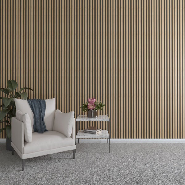 Ekena Millwork 48H x 3/8T Adjustable Wood Slat Wall Panel Kit w/ 1W Slats, Maple contains 42 Slats - SWW84X48X0375MA