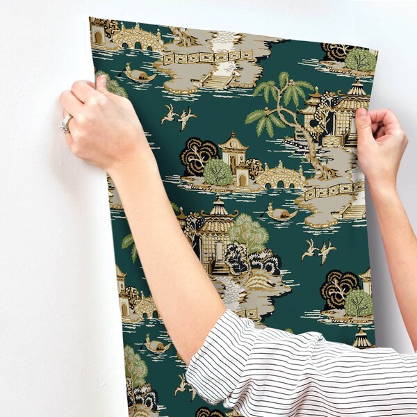 York Wallcoverings Pagoda And Sampan Scenic Forest Wallpaper - RT7903