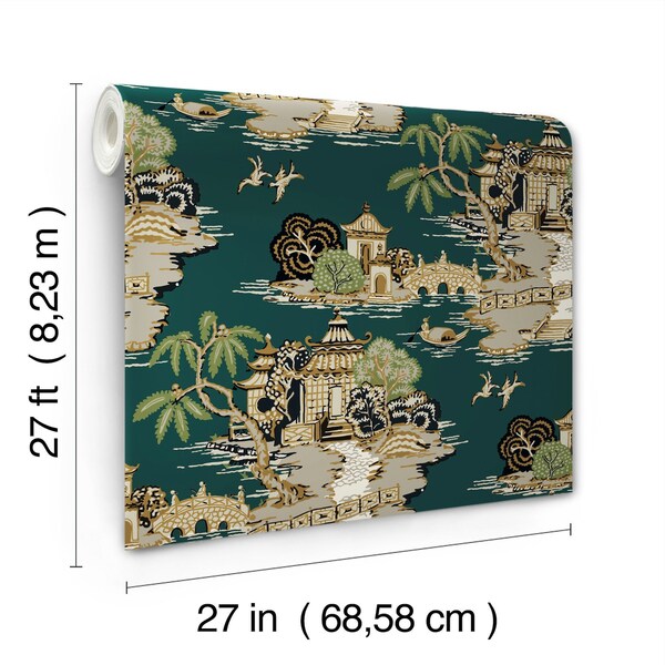 York Wallcoverings Pagoda And Sampan Scenic Forest Wallpaper - RT7903