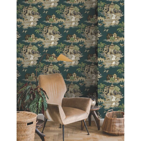 York Wallcoverings Pagoda And Sampan Scenic Forest Wallpaper - RT7903