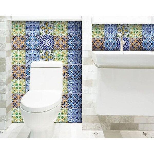 Homeroots 8 x 8 in. Lima Multi Blue Mosaic Peel & Stick Tiles - 400314
