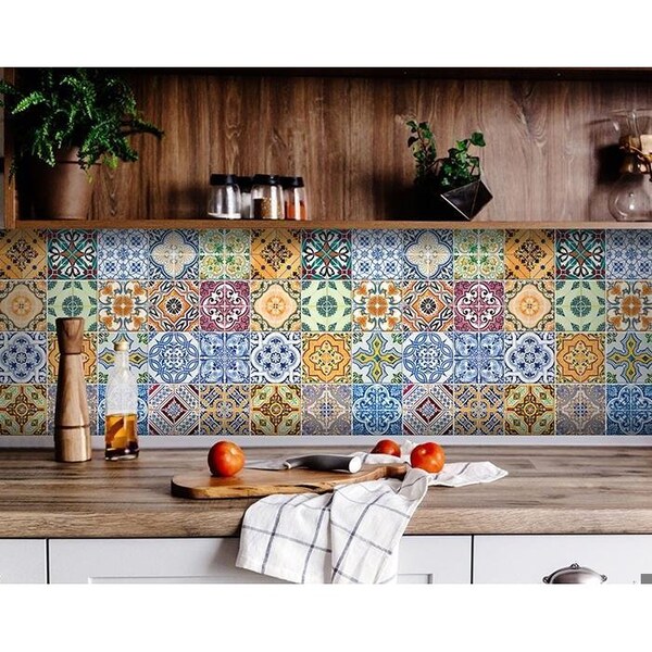 Homeroots 8 x 8 in. Josephina Multi Yellow Mosaic Peel & Stick Tiles - 400369
