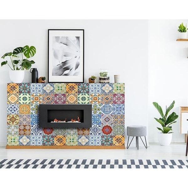 Homeroots 8 x 8 in. Josephina Multi Yellow Mosaic Peel & Stick Tiles - 400369