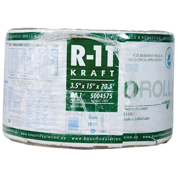 Knauf EcoRoll KR41E/TAK Fiberglass Insulation, 88.13 sq-ft Coverage Area, 70-1/2 ft L, 15 in W - KR41E/TAK