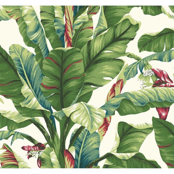 York Wallcoverings Banana Leaf Aqua and Red Wallpaper - AT7068