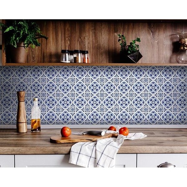 Homeroots 5 x 5 in. Blue Mia Peel & Stick Removable Tiles - 400131