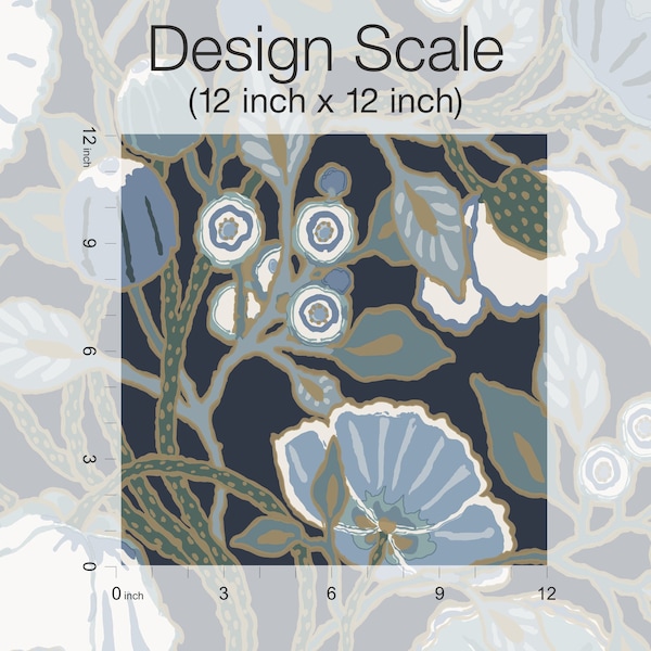 York Wallcoverings Poppies Black and Blue Metallic Wallpaper Sample - GO8312SAM
