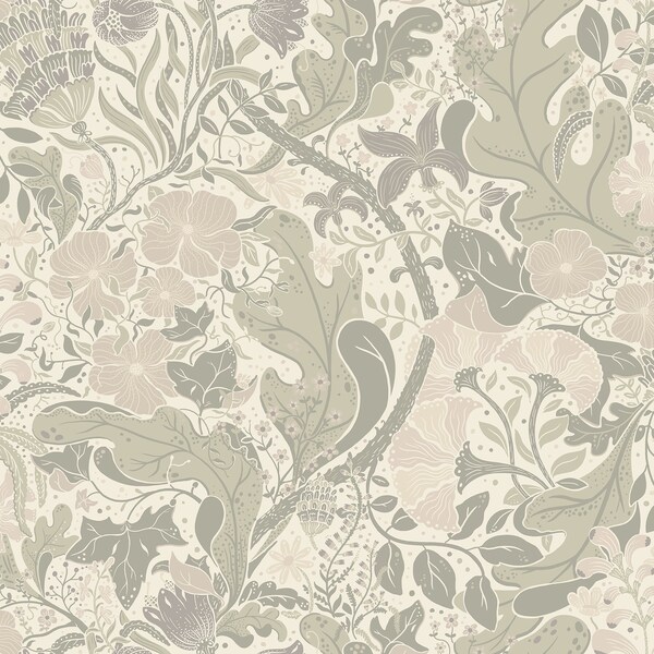 Manhattan Comfort Lisburn Elise Light Grey Nouveau Gardens 33 ft L X 209 in W Wallpaper - BR4080-83105