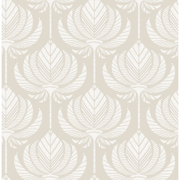 Manhattan Comfort Midland Palmier Light Grey Lotus Fan 33 ft L X 205 in W Wallpaper - BR4014-26465