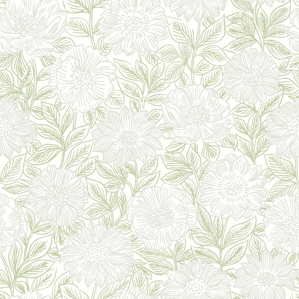 Manhattan Comfort Grasse Faustin Green Floral 33 ft L X 205 in W Wallpaper - BR4072-70044