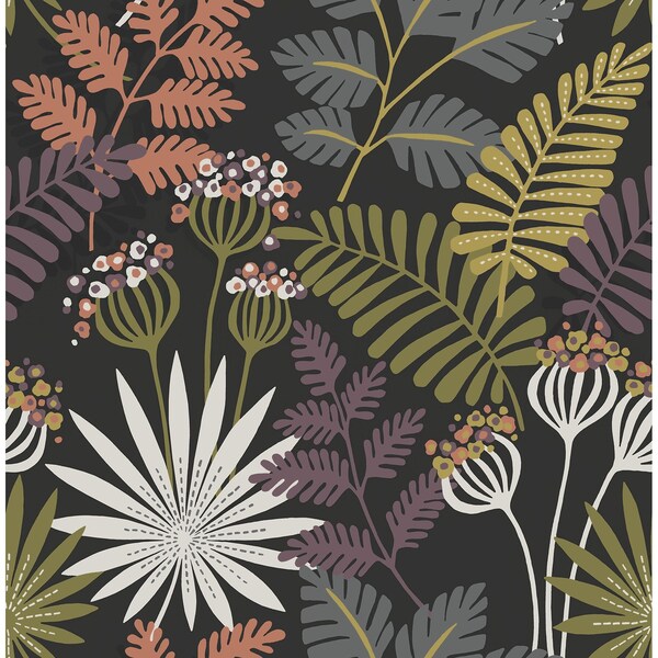 Manhattan Comfort Milwaukee Praslin Black Botanical 33 ft L X 205 in W Wallpaper - BR4014-26447