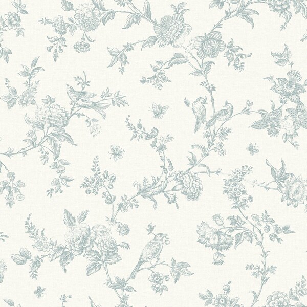 Manhattan Comfort Grenoble Nightingale Seafoam Floral Trail 33 ft L X 205 in W Wallpaper - BR4072-70062