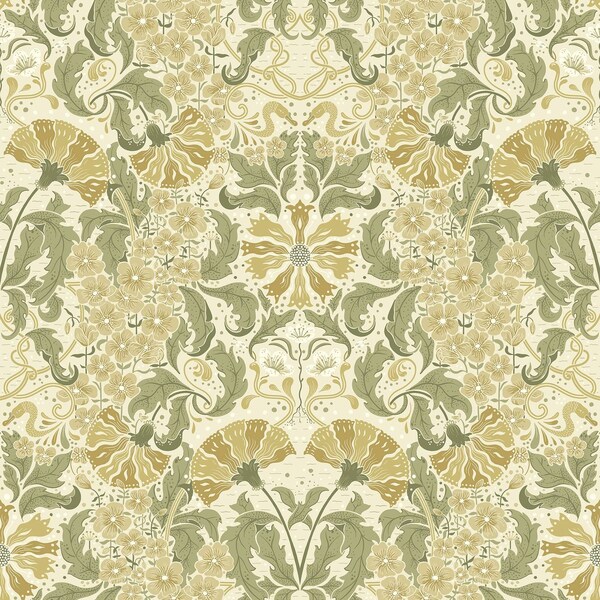 Manhattan Comfort Liverpool Ojvind Gold Floral Ogee 33 ft L X 209 in W Wallpaper - BR4080-83117