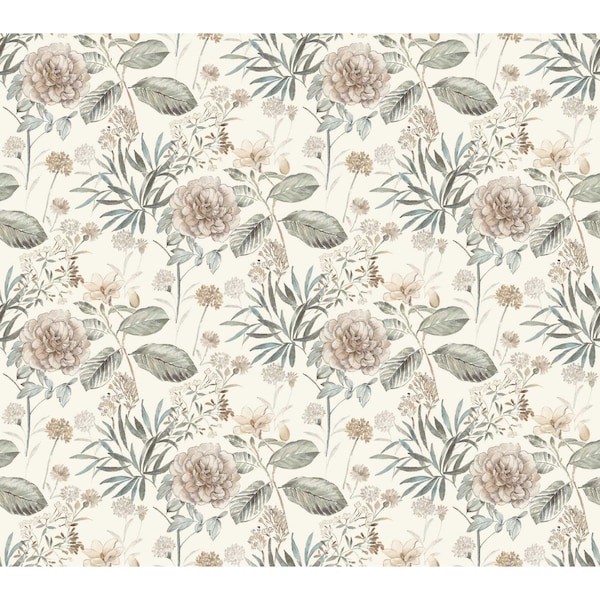 York Wallcoverings Midsummer Floral Beige and Green Wallpaper - TL1918