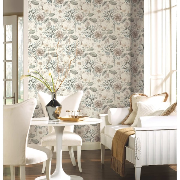 York Wallcoverings Midsummer Floral Beige and Green Wallpaper - TL1918