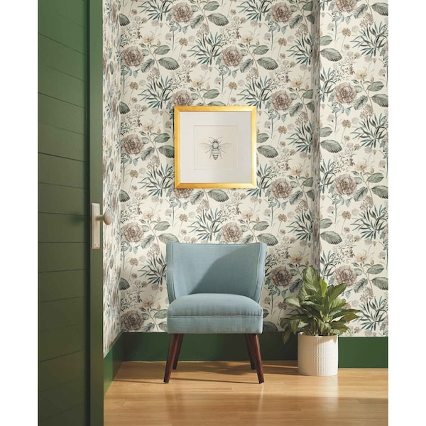 York Wallcoverings Midsummer Floral Beige and Green Wallpaper - TL1918