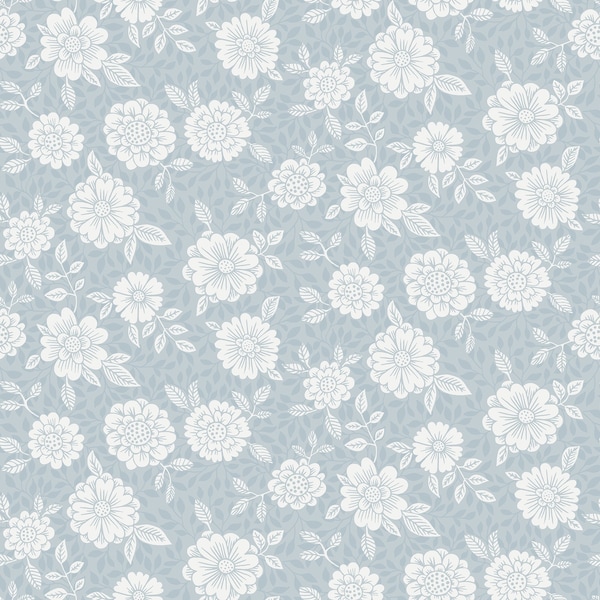 Manhattan Comfort Lewisville Lizette Light Blue Charming Floral 33 ft L X 209 in W Wallpaper - BR4080-15912