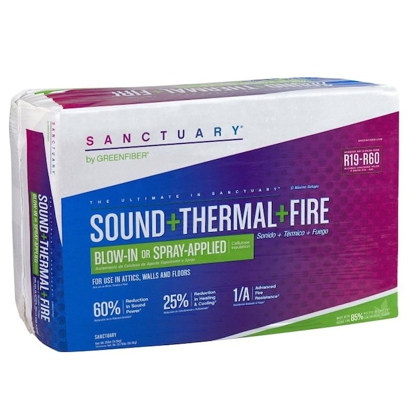 Greenfiber Sanctuary Series BlowIn or SprayApplied Insulation, 488 sqft Coverage Area, R19 RValue - INSSANC