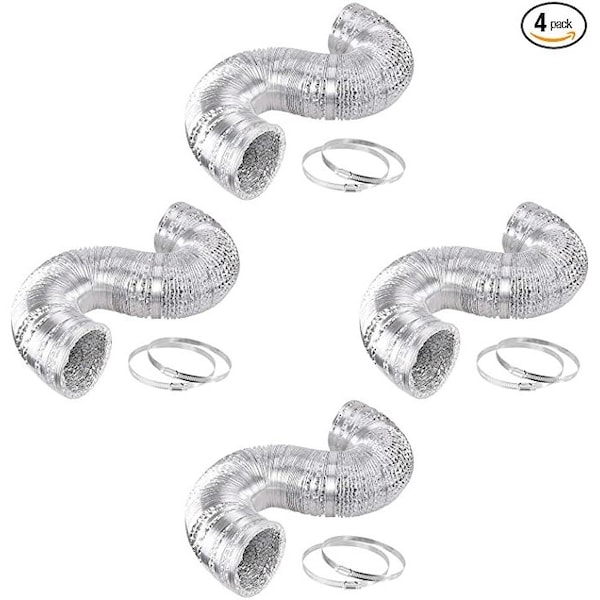Ipower 12 inch ducting 25 feet long + pair of clams, 4 pack - GLDUCT12X25CX4