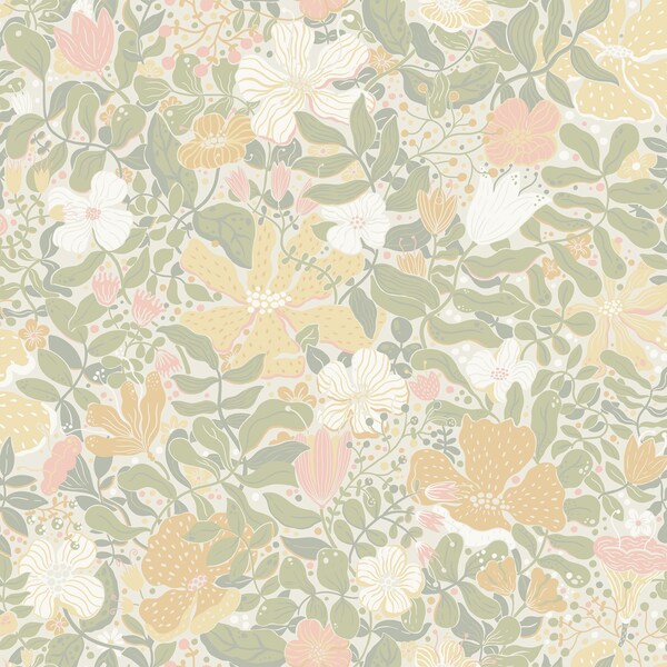 Manhattan Comfort Garland Midsommar Pastel Floral Medley 33 ft L X 209 in W Wallpaper - BR4111-63019
