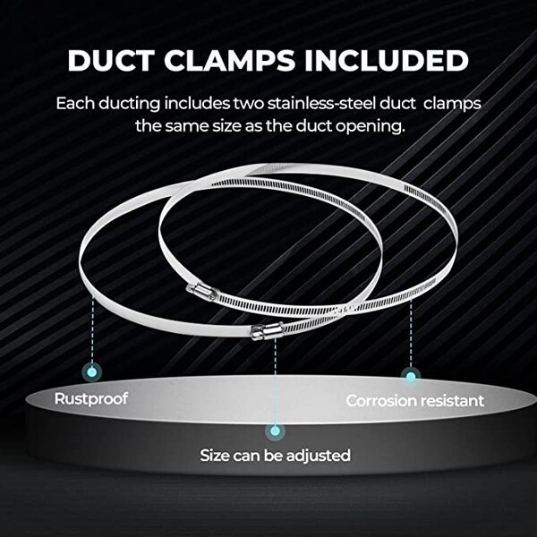Ipower 10 inch ducting 25 feet long + pair of clams, 12 pack - GLDUCT10X25CX12