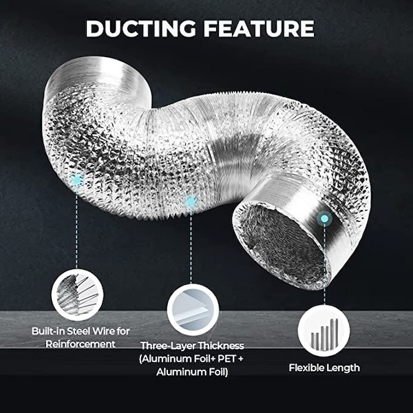 Ipower 10 inch ducting 25 feet long + pair of clams, 12 pack - GLDUCT10X25CX12