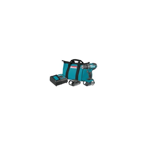 Makita Cordless Driver Drill Kit, 18 V Battery, Compact Lithium-Ion Battery, 1/2" Chuck, Teal - XFD10SY